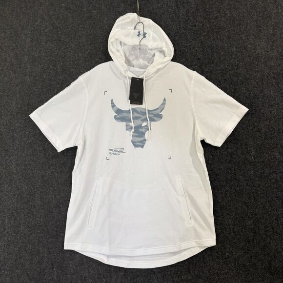 Under Armour Shirt Mens XL Project Rock Terry Short Sleeve Hoodie Bull Athletic - Picture 1 of 7